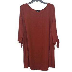 Deep Rust Red Tunic A-line Dress with Tie‎ Sleeves XL
